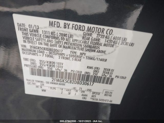 Photo 8 VIN: 2FMGK5C82DBD30617 - FORD FLEX 