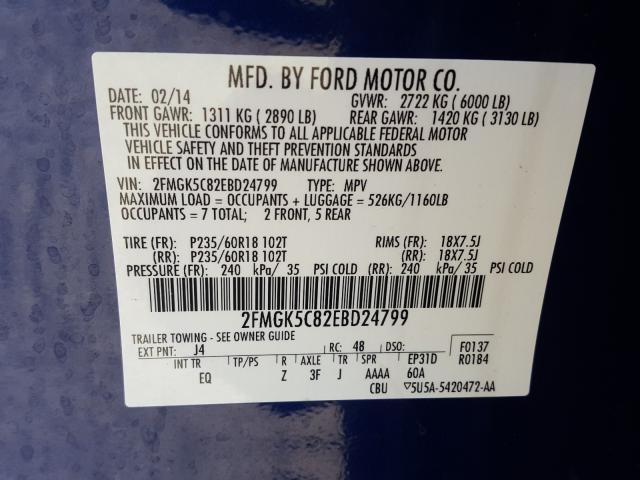 Photo 9 VIN: 2FMGK5C82EBD24799 - FORD FLEX 