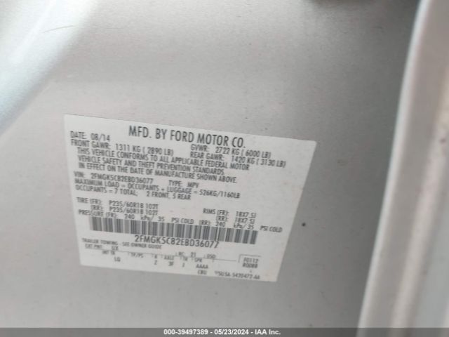 Photo 8 VIN: 2FMGK5C82EBD36077 - FORD FLEX 