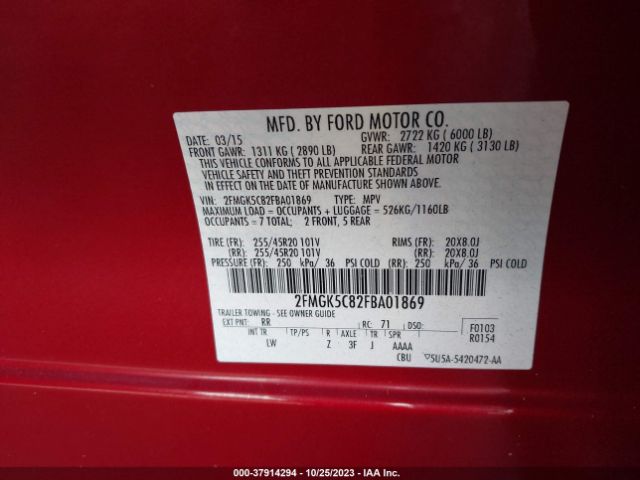 Photo 8 VIN: 2FMGK5C82FBA01869 - FORD FLEX 