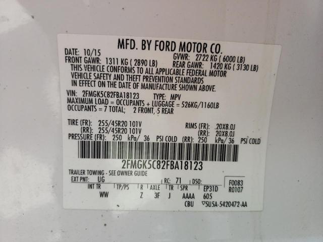 Photo 9 VIN: 2FMGK5C82FBA18123 - FORD FLEX SEL 