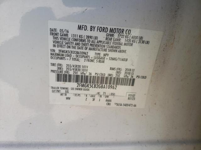 Photo 11 VIN: 2FMGK5C82GBA10962 - FORD FLEX SEL 