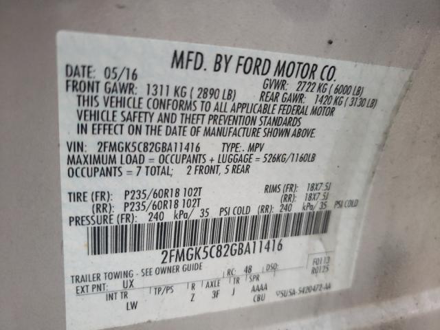 Photo 9 VIN: 2FMGK5C82GBA11416 - FORD FLEX 