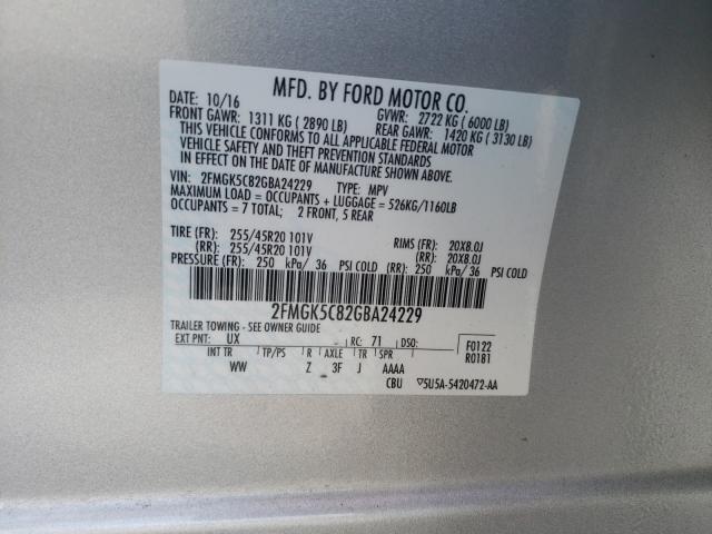 Photo 9 VIN: 2FMGK5C82GBA24229 - FORD FLEX SEL 