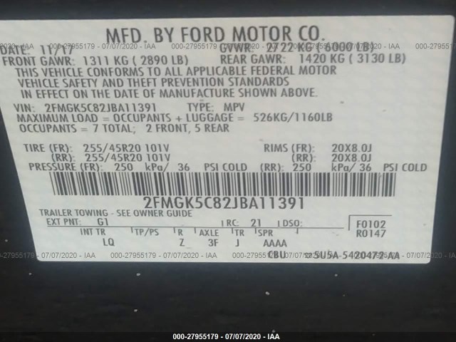 Photo 8 VIN: 2FMGK5C82JBA11391 - FORD FLEX 