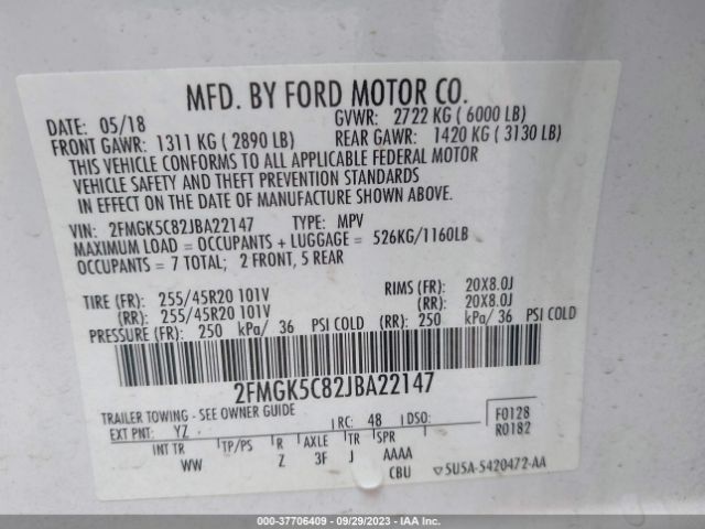 Photo 8 VIN: 2FMGK5C82JBA22147 - FORD FLEX 