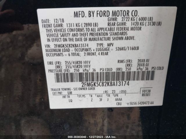 Photo 8 VIN: 2FMGK5C82KBA13174 - FORD FLEX 