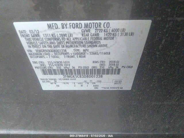 Photo 8 VIN: 2FMGK5C83DBD01238 - FORD FLEX 