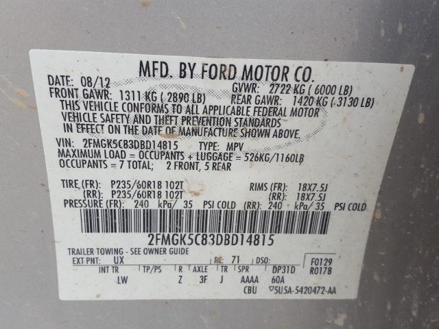 Photo 9 VIN: 2FMGK5C83DBD14815 - FORD FLEX SEL 