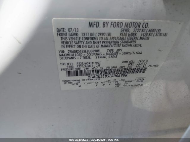 Photo 8 VIN: 2FMGK5C83EBD06988 - FORD FLEX 