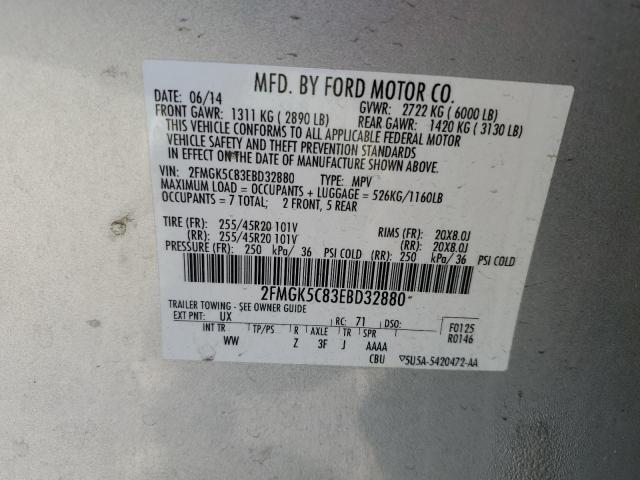 Photo 12 VIN: 2FMGK5C83EBD32880 - FORD FLEX SEL 