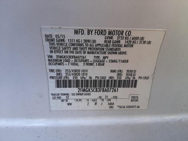 Photo 9 VIN: 2FMGK5C83FBA07261 - FORD FLEX SEL 