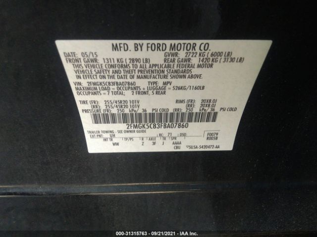 Photo 8 VIN: 2FMGK5C83FBA07860 - FORD FLEX 