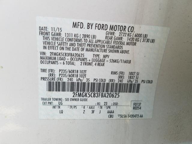 Photo 9 VIN: 2FMGK5C83FBA20625 - FORD FLEX SEL 