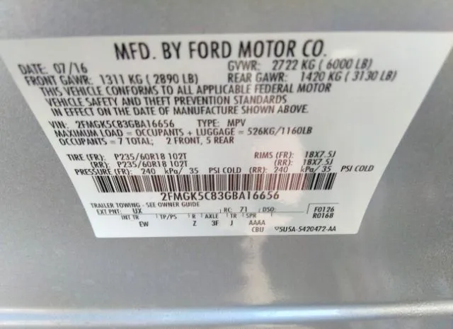 Photo 8 VIN: 2FMGK5C83GBA16656 - FORD FLEX 