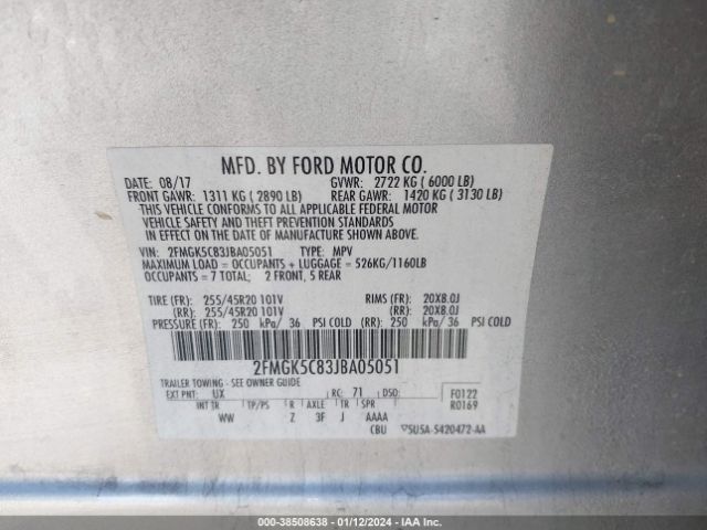 Photo 8 VIN: 2FMGK5C83JBA05051 - FORD FLEX 