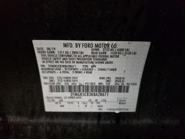 Photo 9 VIN: 2FMGK5C83KBA28671 - FORD FLEX SEL 