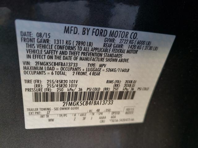 Photo 9 VIN: 2FMGK5C84FBA13733 - FORD FLEX SEL 