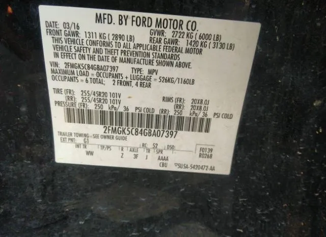 Photo 8 VIN: 2FMGK5C84GBA07397 - FORD FLEX 