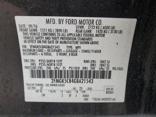 Photo 12 VIN: 2FMGK5C84GBA21543 - FORD FLEX SEL 