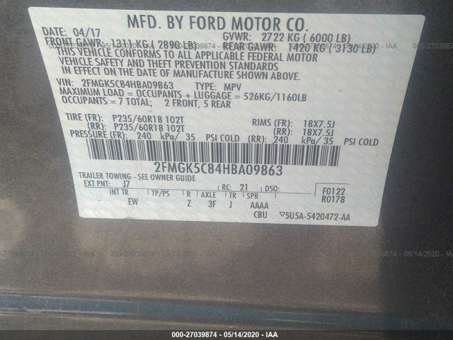 Photo 8 VIN: 2FMGK5C84HBA09863 - FORD FLEX 