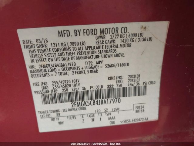 Photo 8 VIN: 2FMGK5C84JBA17970 - FORD FLEX 