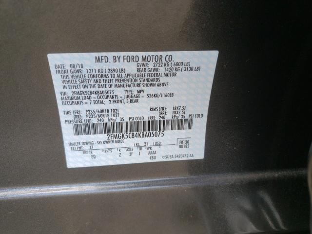 Photo 9 VIN: 2FMGK5C84KBA05075 - FORD FLEX SEL 