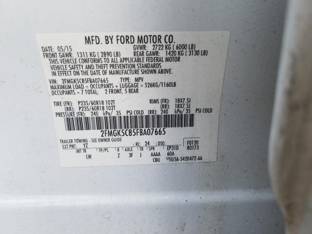 Photo 9 VIN: 2FMGK5C85FBA07665 - FORD FLEX SEL 