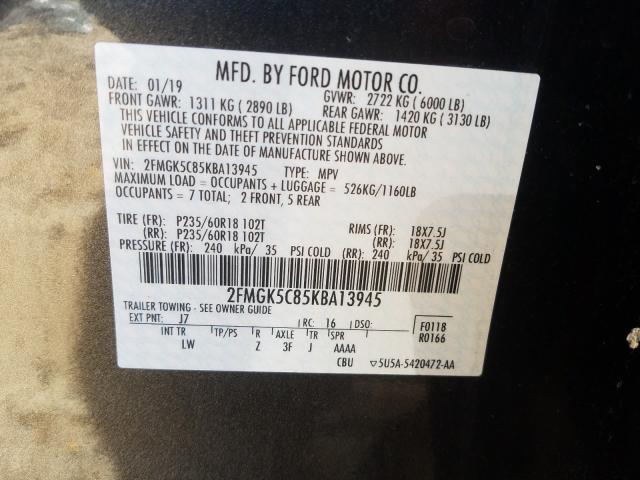 Photo 9 VIN: 2FMGK5C85KBA13945 - FORD FLEX SEL 