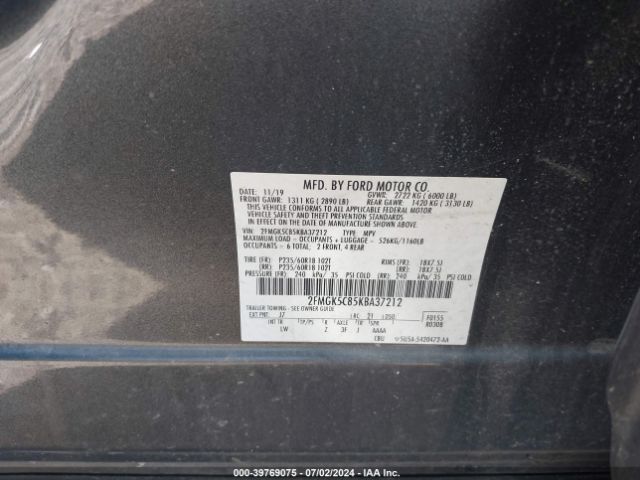 Photo 8 VIN: 2FMGK5C85KBA37212 - FORD FLEX 