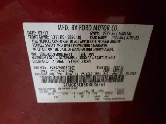 Photo 9 VIN: 2FMGK5C86DBD36761 - FORD FLEX SEL 