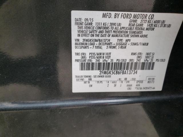 Photo 9 VIN: 2FMGK5C86FBA13734 - FORD FLEX SEL 