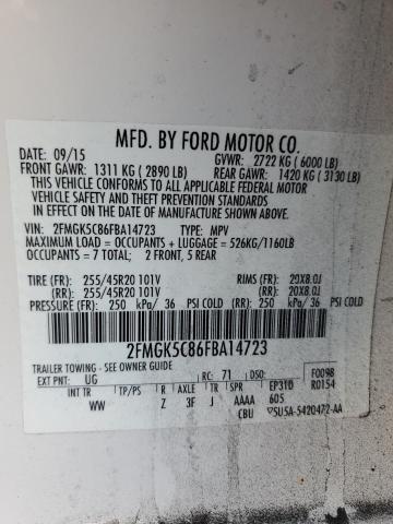 Photo 12 VIN: 2FMGK5C86FBA14723 - FORD FLEX SEL 