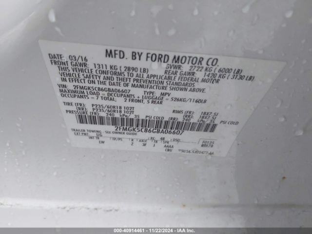 Photo 8 VIN: 2FMGK5C86GBA06607 - FORD FLEX 