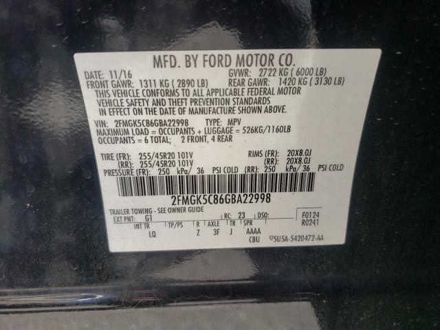 Photo 9 VIN: 2FMGK5C86GBA22998 - FORD FLEX SEL 