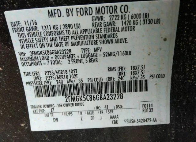 Photo 8 VIN: 2FMGK5C86GBA23228 - FORD FLEX 