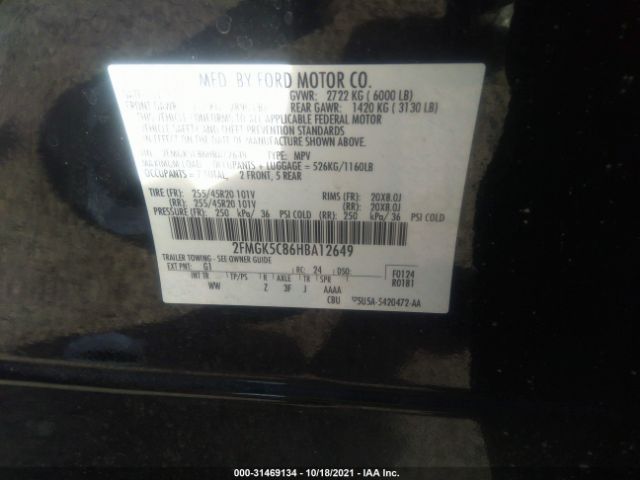 Photo 8 VIN: 2FMGK5C86HBA12649 - FORD FLEX 