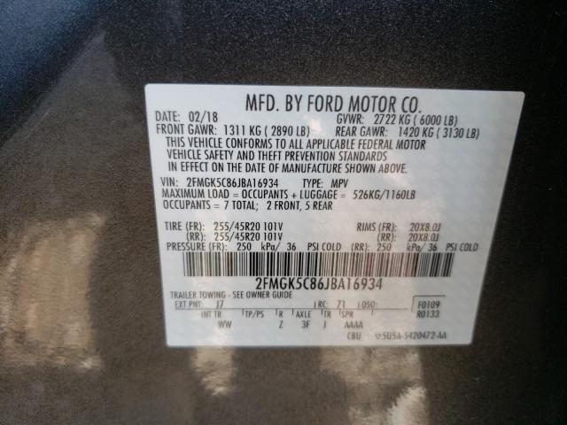 Photo 9 VIN: 2FMGK5C86JBA16934 - FORD FLEX SEL 