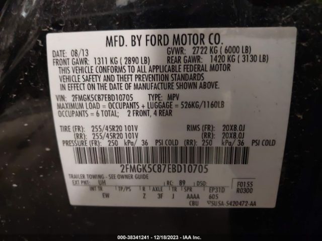 Photo 8 VIN: 2FMGK5C87EBD10705 - FORD FLEX 