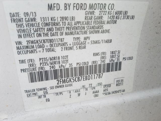 Photo 9 VIN: 2FMGK5C87EBD11787 - FORD FLEX SEL 