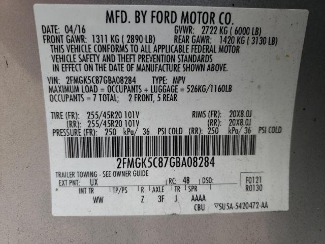 Photo 13 VIN: 2FMGK5C87GBA08284 - FORD FLEX 