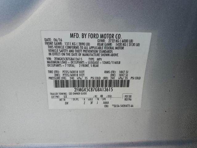 Photo 13 VIN: 2FMGK5C87GBA13615 - FORD FLEX SEL 