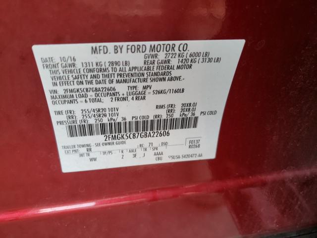 Photo 9 VIN: 2FMGK5C87GBA22606 - FORD FLEX SEL 