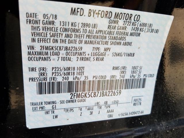 Photo 9 VIN: 2FMGK5C87JBA22659 - FORD FLEX SEL 