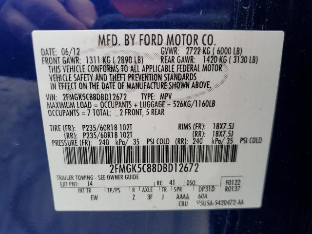 Photo 12 VIN: 2FMGK5C88DBD12672 - FORD FLEX 