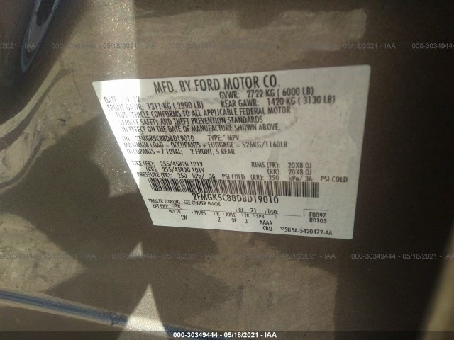 Photo 8 VIN: 2FMGK5C88DBD19010 - FORD FLEX 