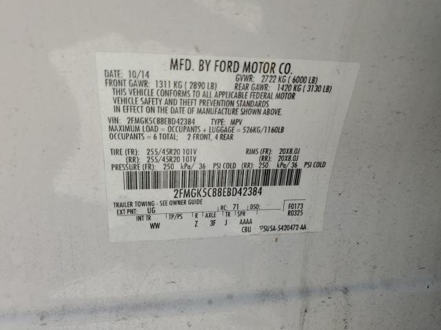 Photo 13 VIN: 2FMGK5C88EBD42384 - FORD FLEX 