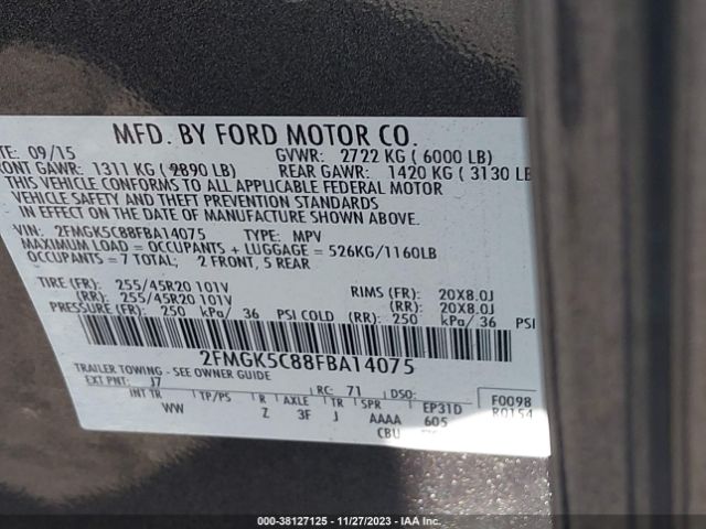 Photo 8 VIN: 2FMGK5C88FBA14075 - FORD FLEX 