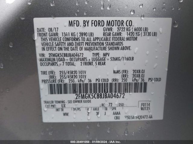 Photo 8 VIN: 2FMGK5C88JBA04672 - FORD FLEX 