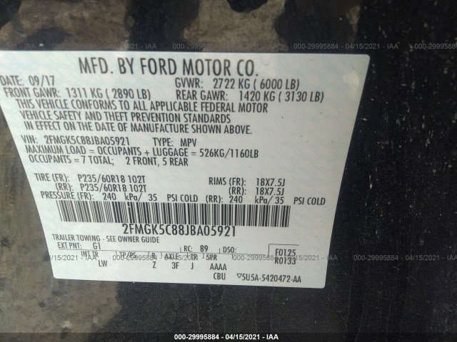 Photo 8 VIN: 2FMGK5C88JBA05921 - FORD FLEX 